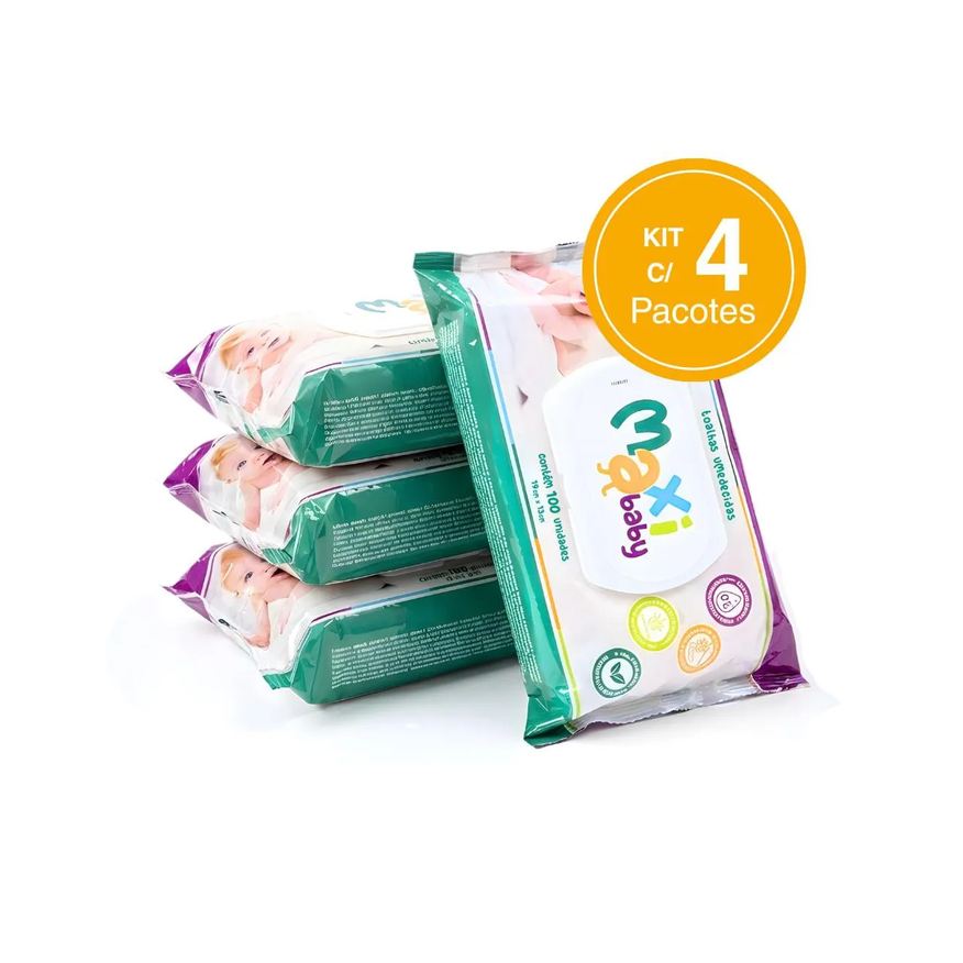 Maxi Baby Kit 4 Toalhas Umedecidas Hipoalergênico 100Un Cada