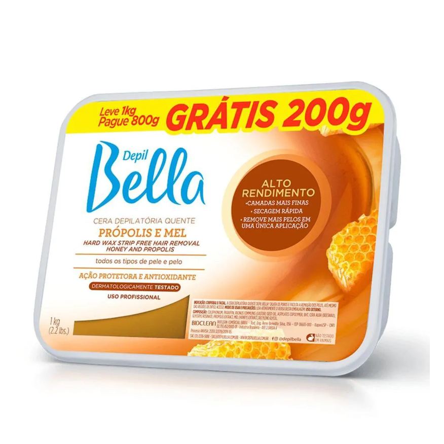 Depil Bella Cera Quente Barra Própolis Mel 1kg Grátis 200g