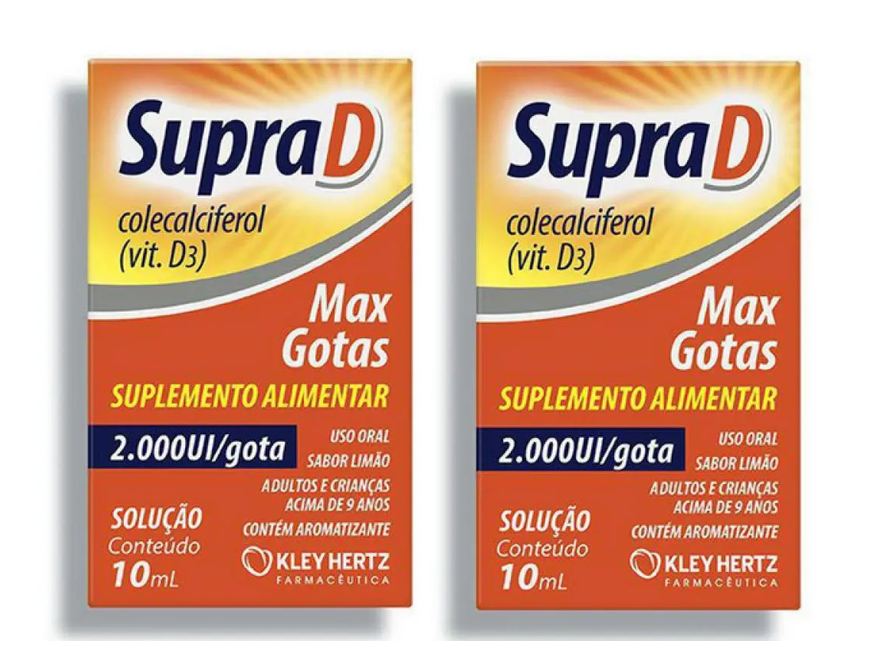Hertz 2 Caixas Suplemento Alimentar Supra D 2000Ui de Vitamina D Gotas Sabor Limão 10ml