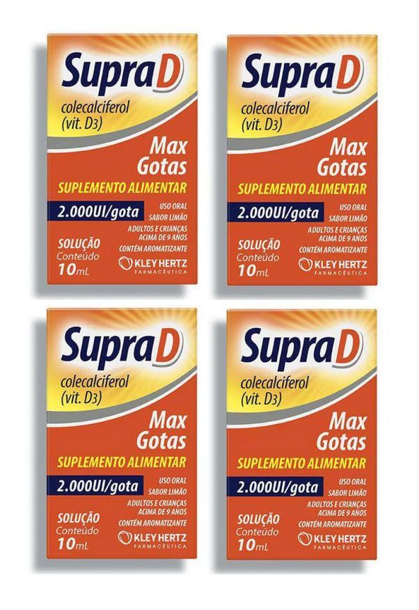 Hertz 4 Caixa Suplemento Alimentar Supra D 2000Ui de Vitamina D Gotas Sabor Limão 10ml
