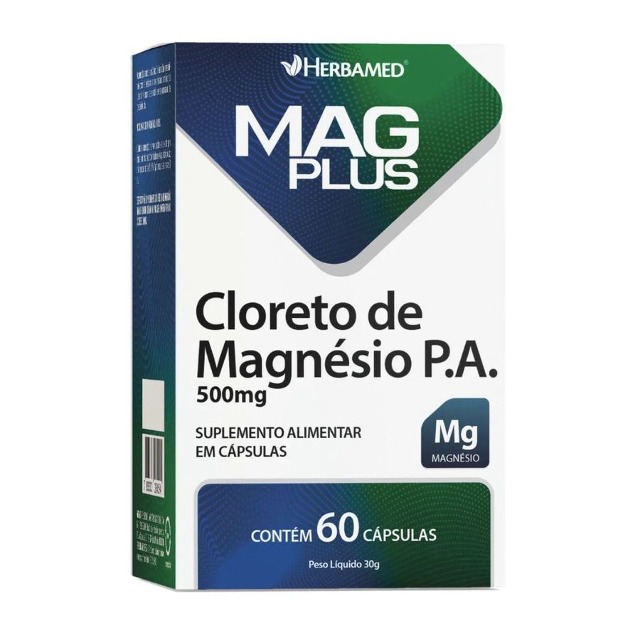 Herbamed Mag Plus Cloreto de Magnesio P.a. Mg 500mg 60 Capsulas Natural