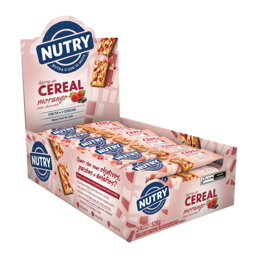 Nutry Barra de Cereais Morango com Chocolate 24 Unidades 22g