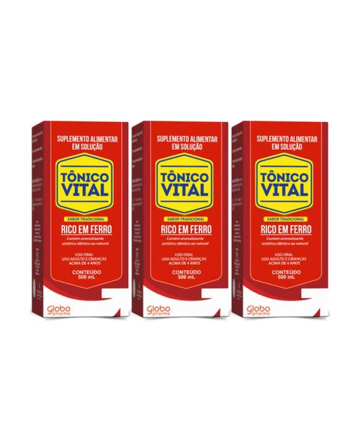 Globo Kit 03 Unidades Tônico Vital Rico em Ferro 500ml Pharma