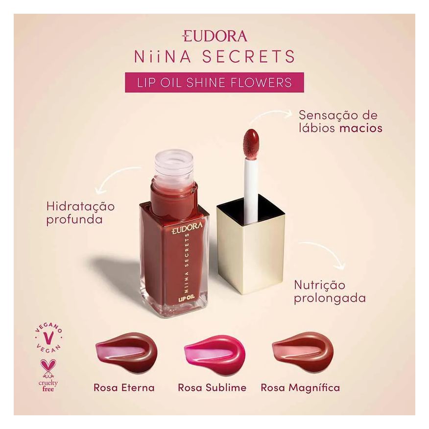 Oil Lip Eudora Niina Secrets Shine Flowers 7ml Rosa Magnífica
