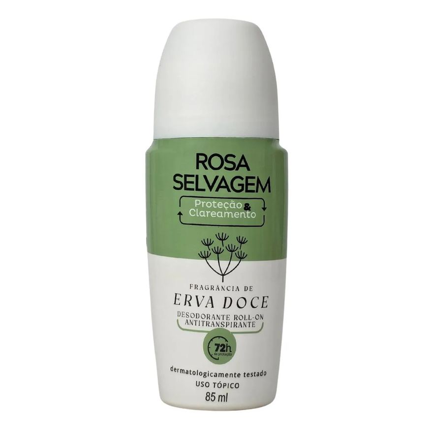 Rosa Selvagem Desodorante Roll-On Proteção e Clareador Erva Doce 72H 85ml