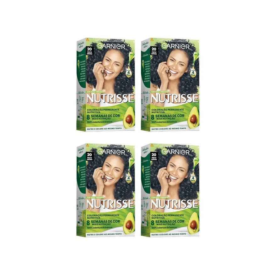 Garnier Coloraçao Nutrisse 20 Preto Amora- Kit C/ 4Un