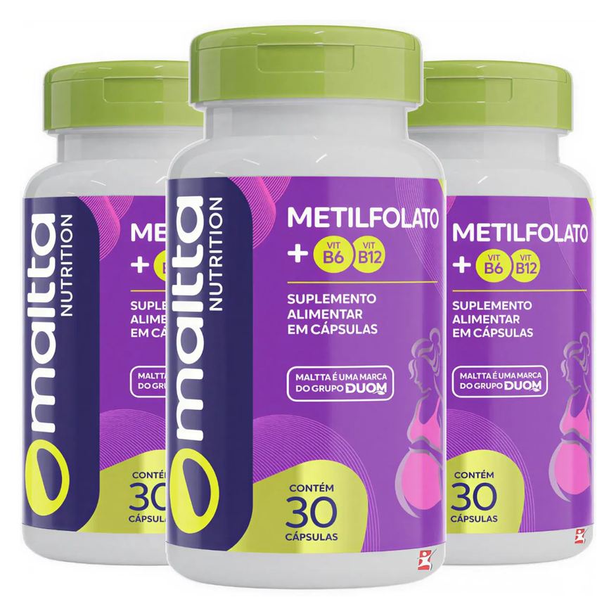Maltta Nutrition Kit 3 Metilfolato + Vitamina B6 + Vitamina B12 Fórmula Concentrada Total 90 Cápsulas