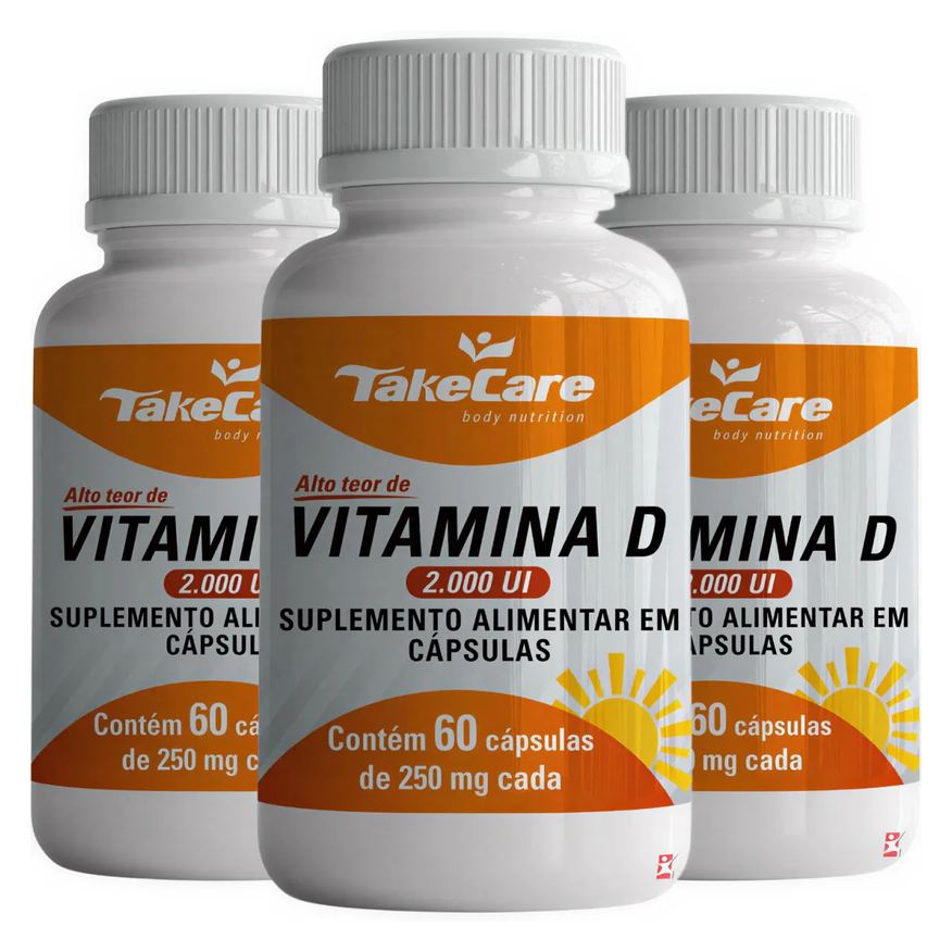 Take Care Kit 3 Vitamina D3 Concentrada 2000Ui Colecalciferol 1 ao Dia Total 180 Cápsulas