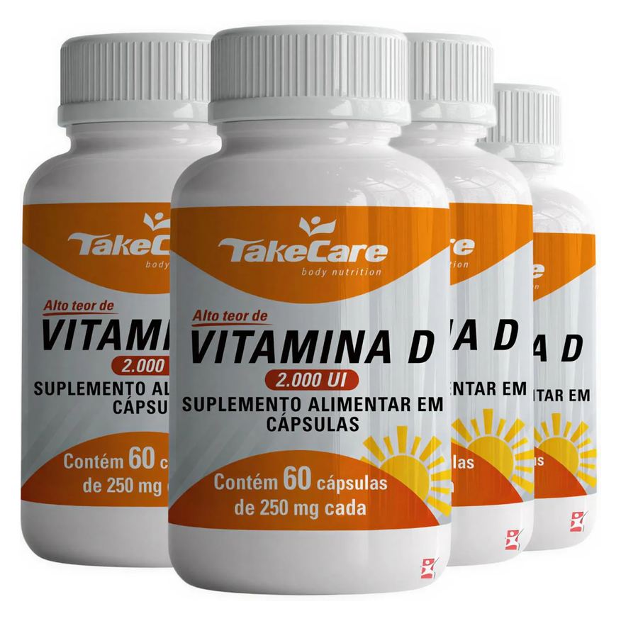 Take Care Kit 4 Vitamina D3 2000Ui Colecalciferol Concentrada 1 ao Dia Total 240 Cápsulas