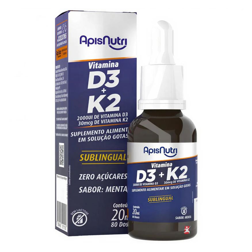 Apisnutri Vitamina D3 + Vitamina K2 Gotas 80 Doses Por Frasco Menta 20ml