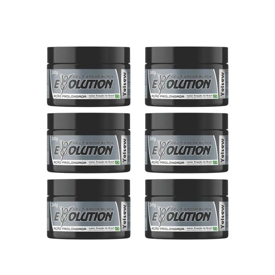 Yelsew Gel Fixador Evolution Black 240g - Kit C/ 6Un