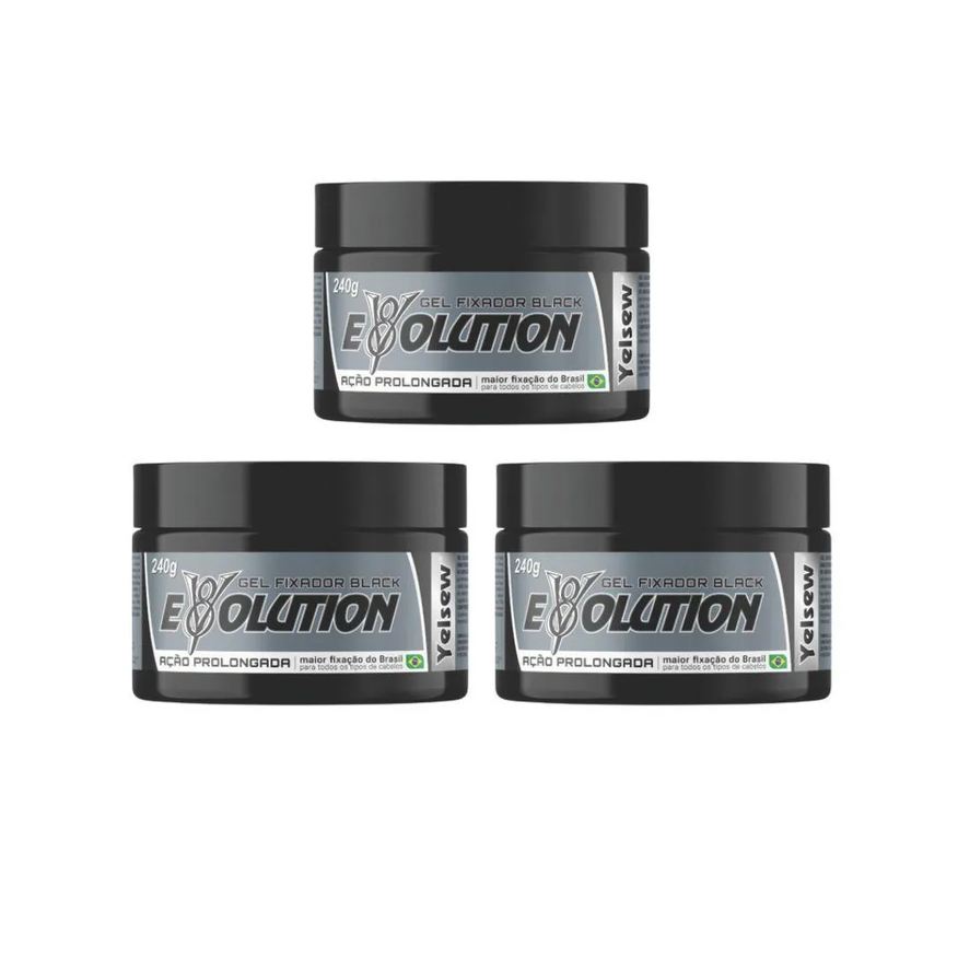 Yelsew Gel Fixador Evolution Black 240g - Kit C/ 3Un