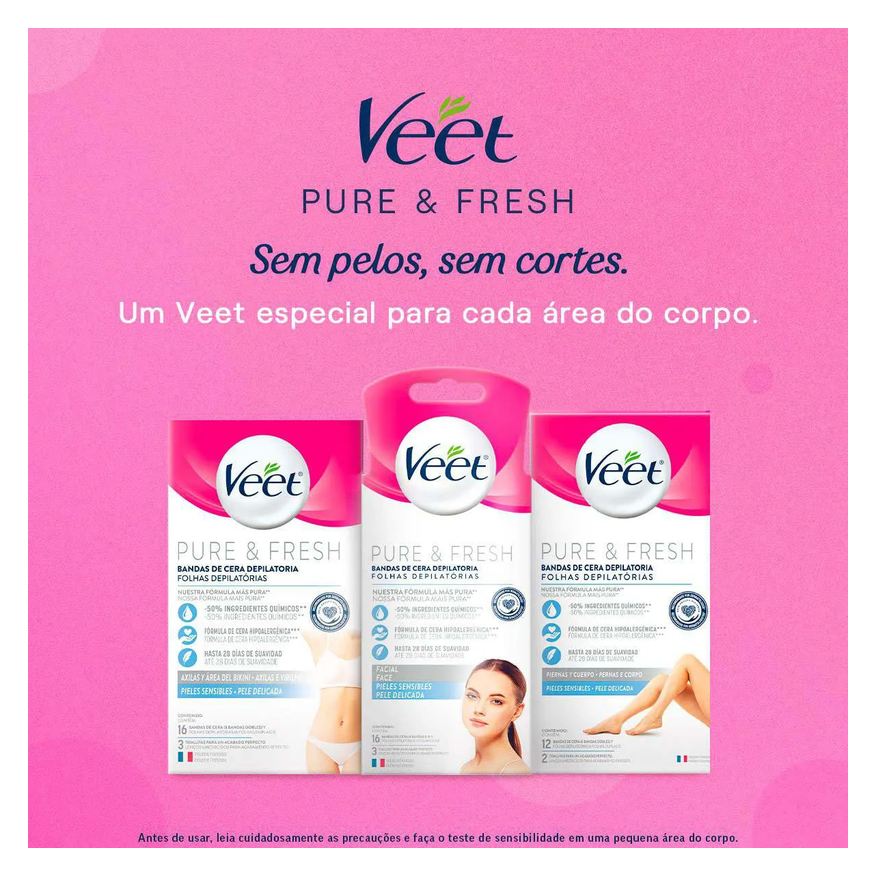 Depilatória Folha Facial Veet Pure & Fresh 12 unidades