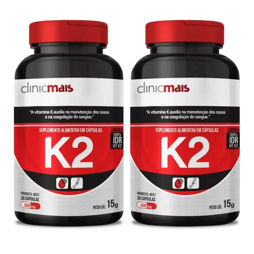 Clinic Mais Kit 2X Vitamina K2 Mk7 Menaquinona-7 30 Cápsulas - Clinicmais
