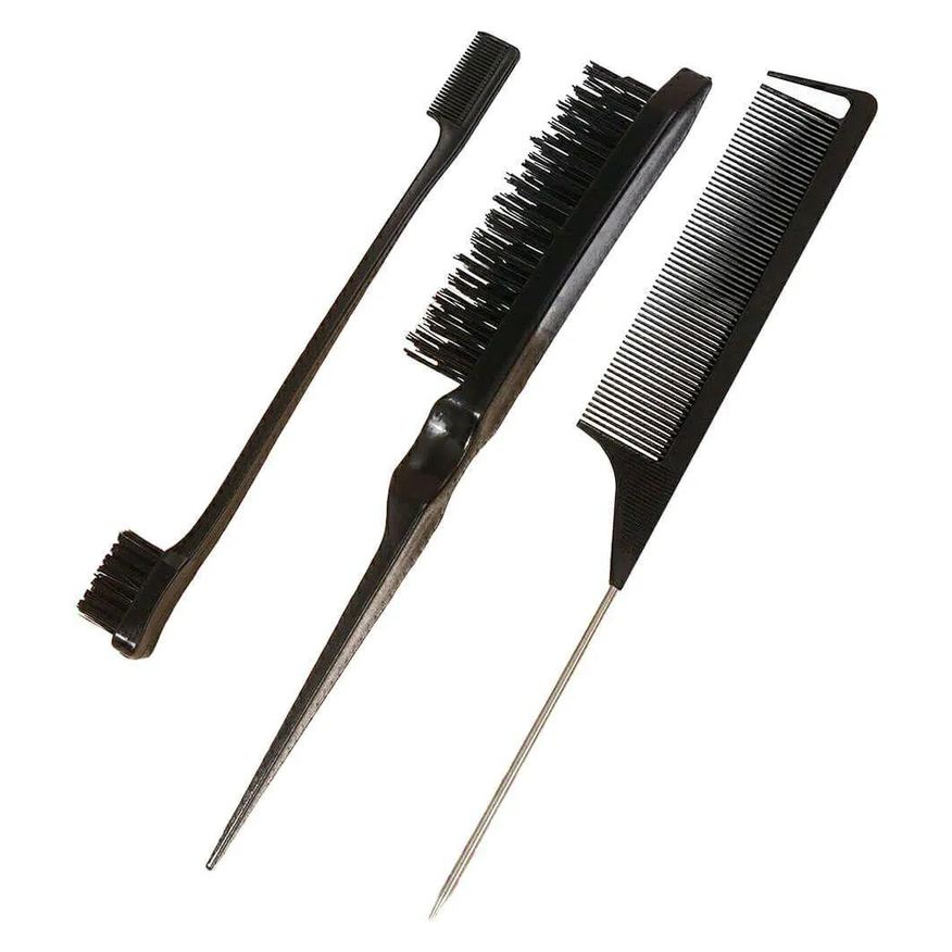 No Brand Nobrand - Kit Pentes e Escovas para Mechas e Finalização Preto (3 Produtos)
