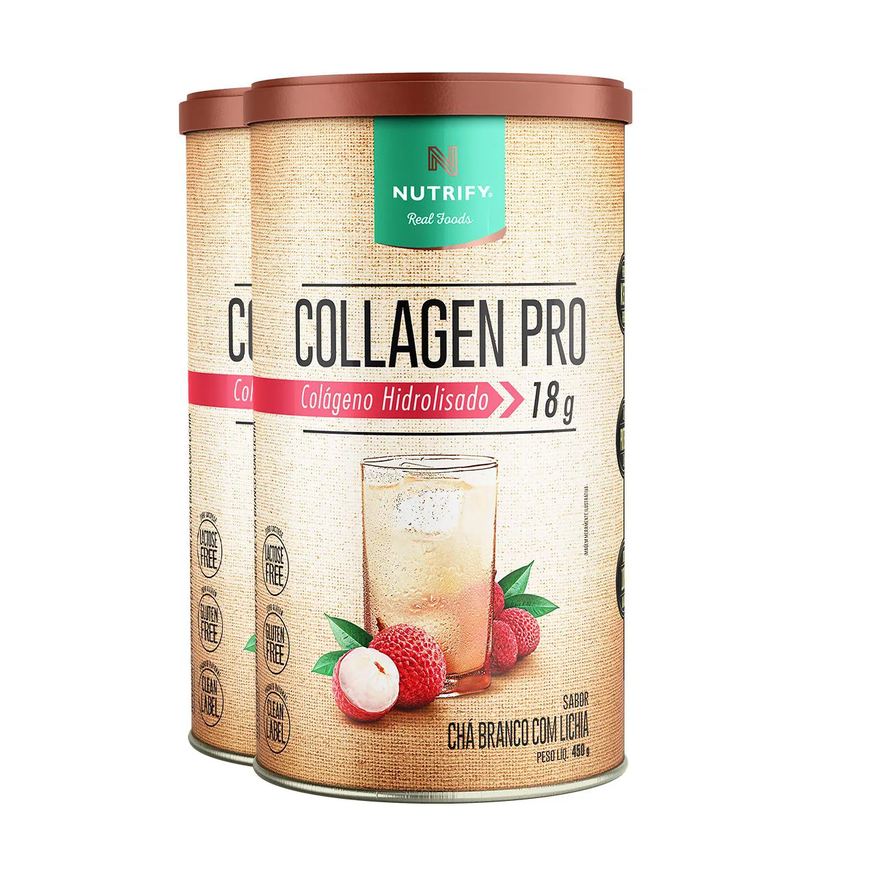 Nutrify Kit 2 Collagen Pro Colágeno Hidrolisado Chá Branco com Lichia 450g