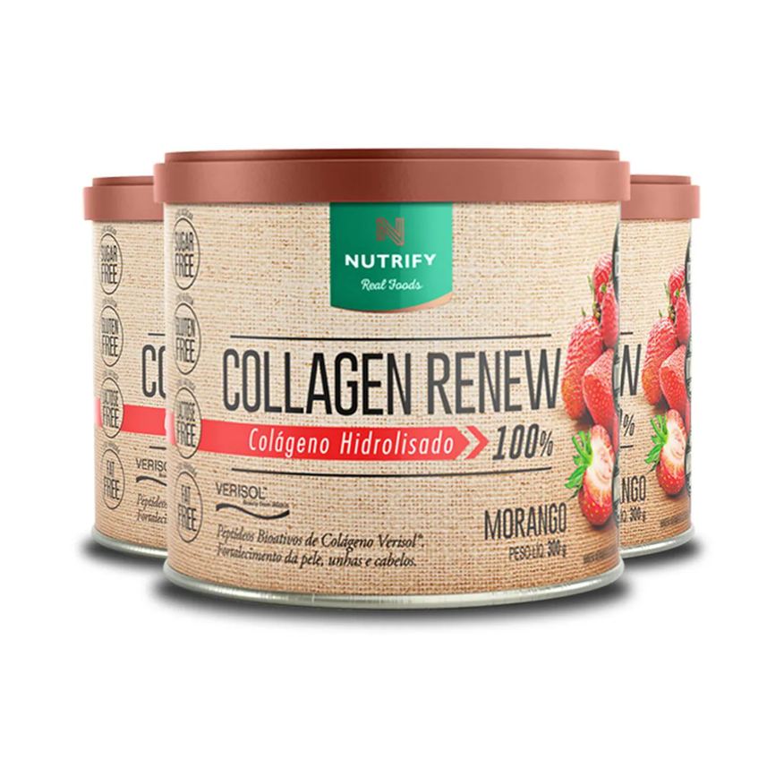 Nutrify Kit 3 Collagen Renew Colágeno Hidrolisado Morango 300g