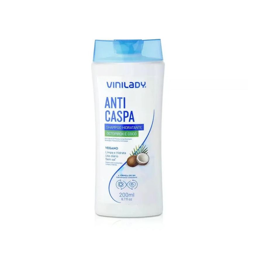Vinilady Shampoo Anticaspa Hidratante 200ml Octopirox e Coco