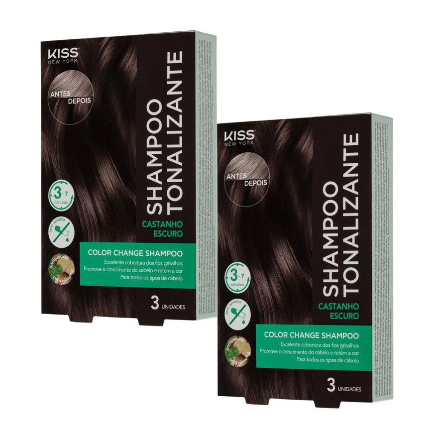 Kiss New York Kit com 2 Shampoos Tonalizantes Color Change Castanho Escuro