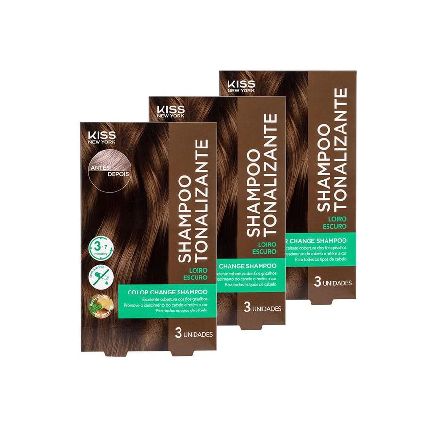 Kiss New York Kit com 3 Shampoos Tonalizantes Color Change Loiro Escuro