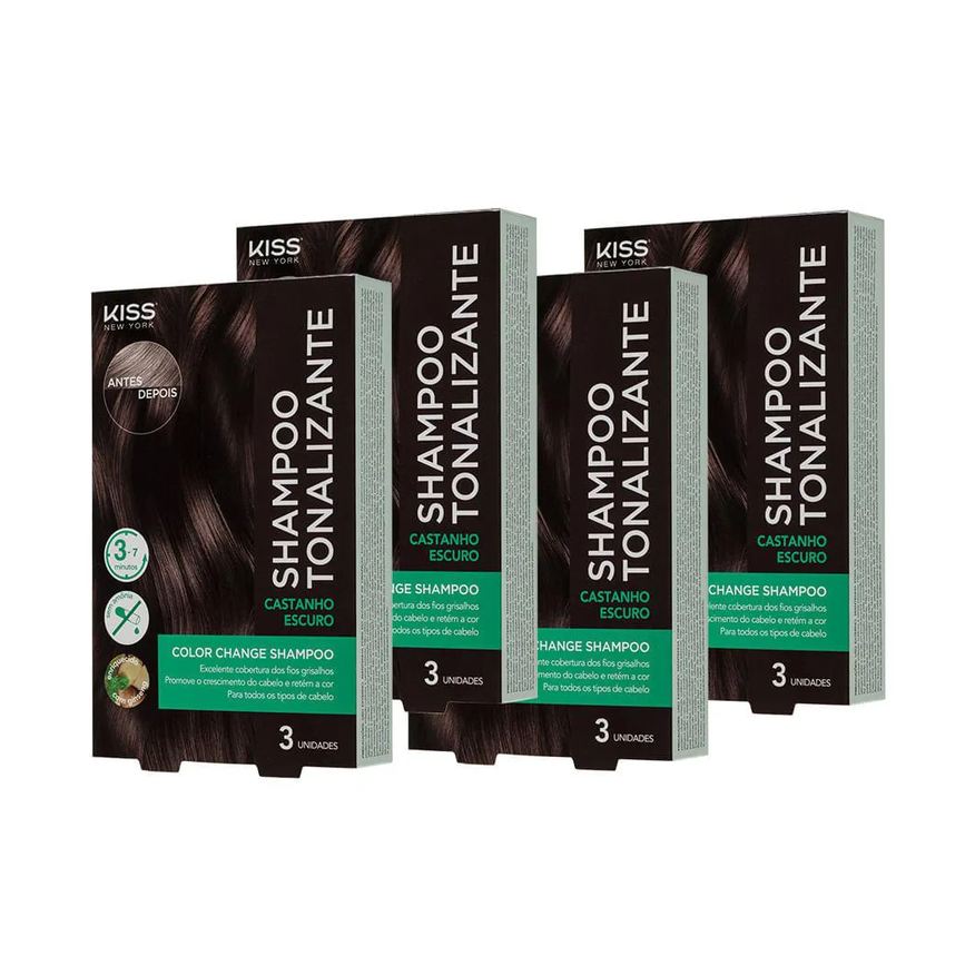 Kiss New York Kit com 4 Shampoos Tonalizante Color Change Castanho Escuro