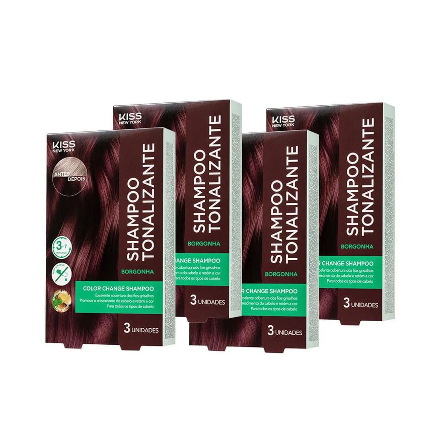 Kiss New York Kit com 4 Shampoos Tonalizantes Color Change Borgonha