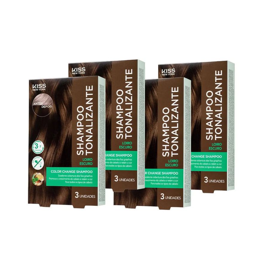 Kiss New York Kit com 4 Shampoos Tonalizantes Color Change Loiro Escuro