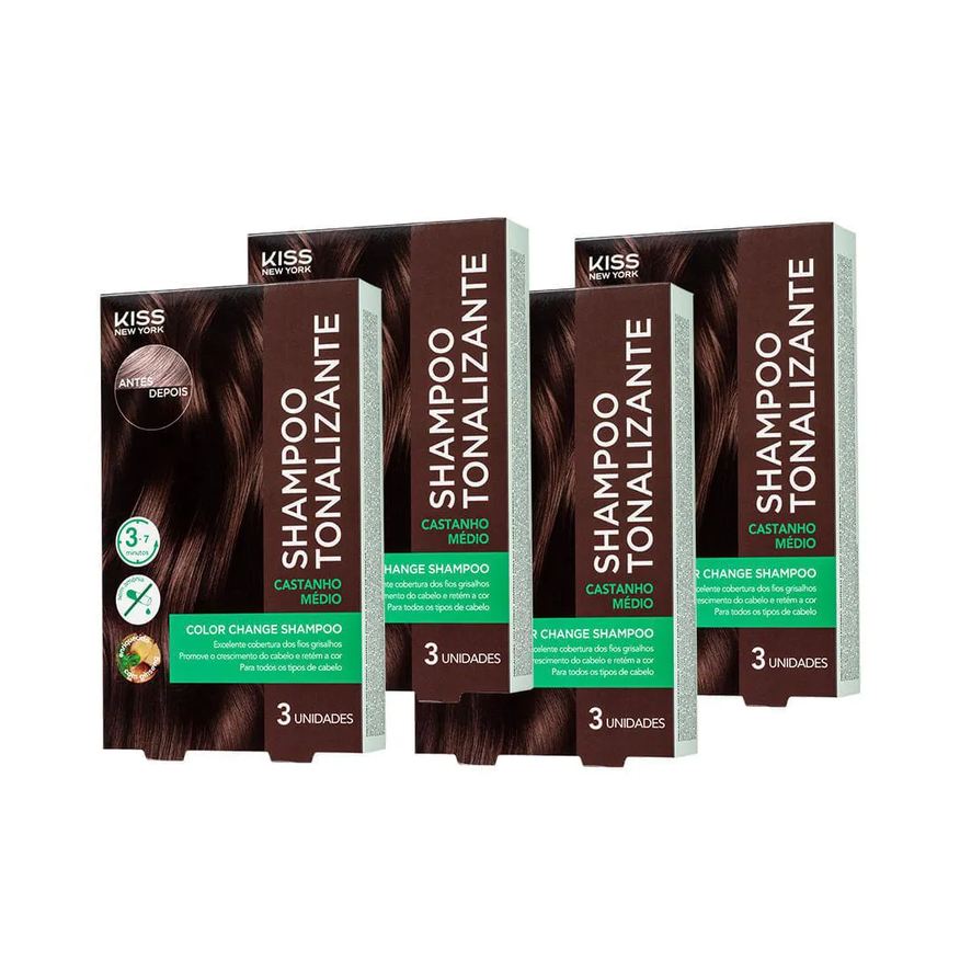 Kiss New York Kit com 4 Shampoos Tonalizantes Color Change Castanho Médio