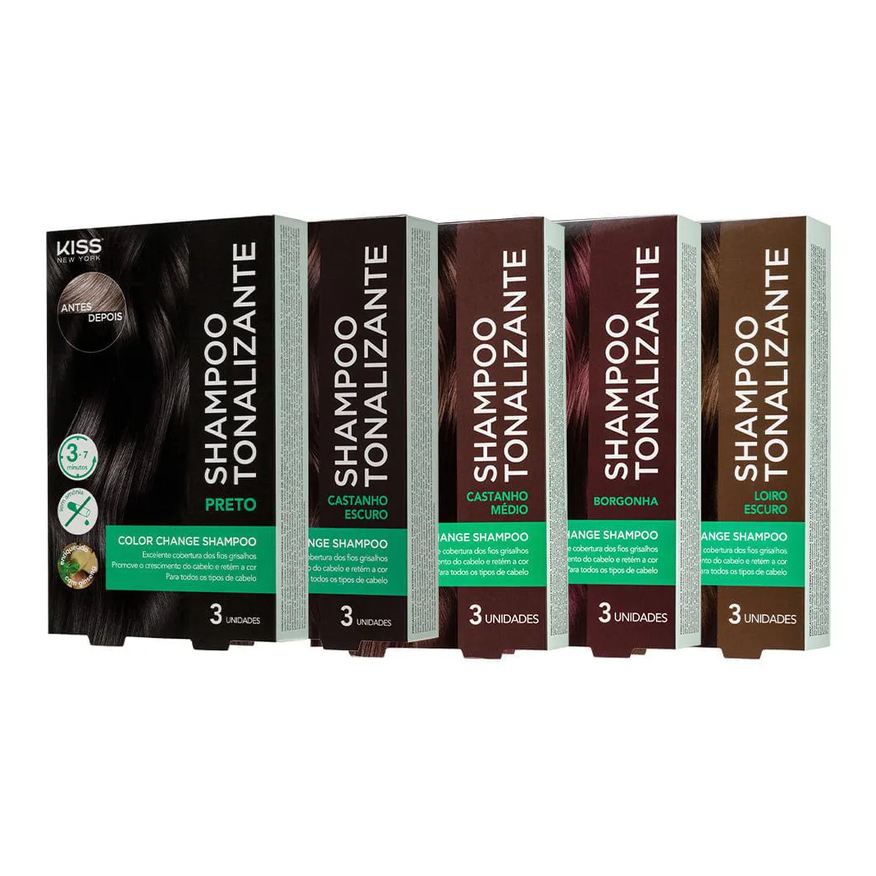 Kiss New York Kit com 5 Shampoos Tonalizantes Color Change Todas as Cores