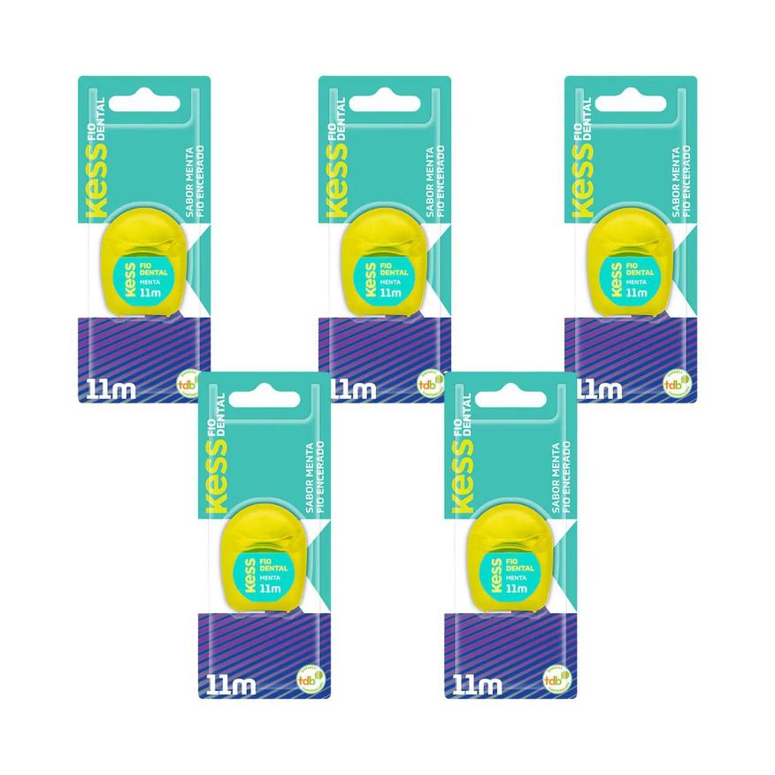 Kit 5 Fio Dental Encerado Menta Mini 11M - Kess