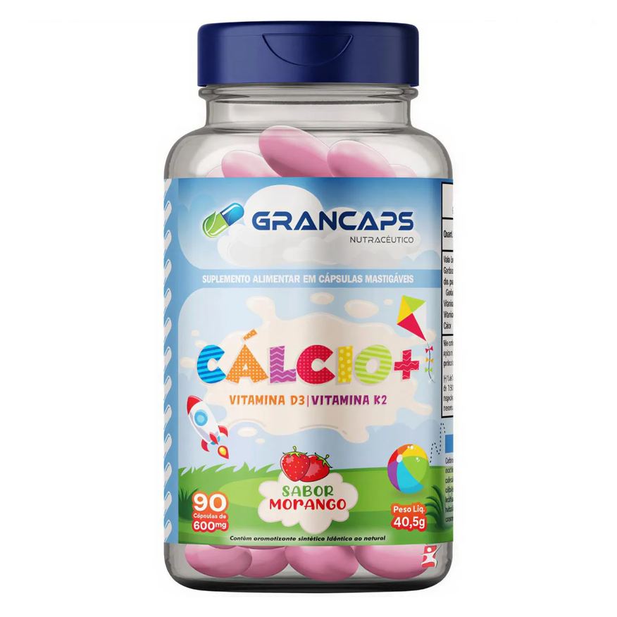 Grancaps Cálcio + K2 + D3 Kids 90 Cápsulas Mastigáveis Sabor Morango