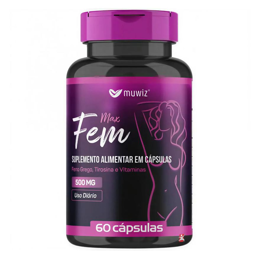 Muwiz Max Fem - Feno Grego + Tirosina + Vit D + Biotina + Vit e + Ácido Fólico 60 Cápsulas