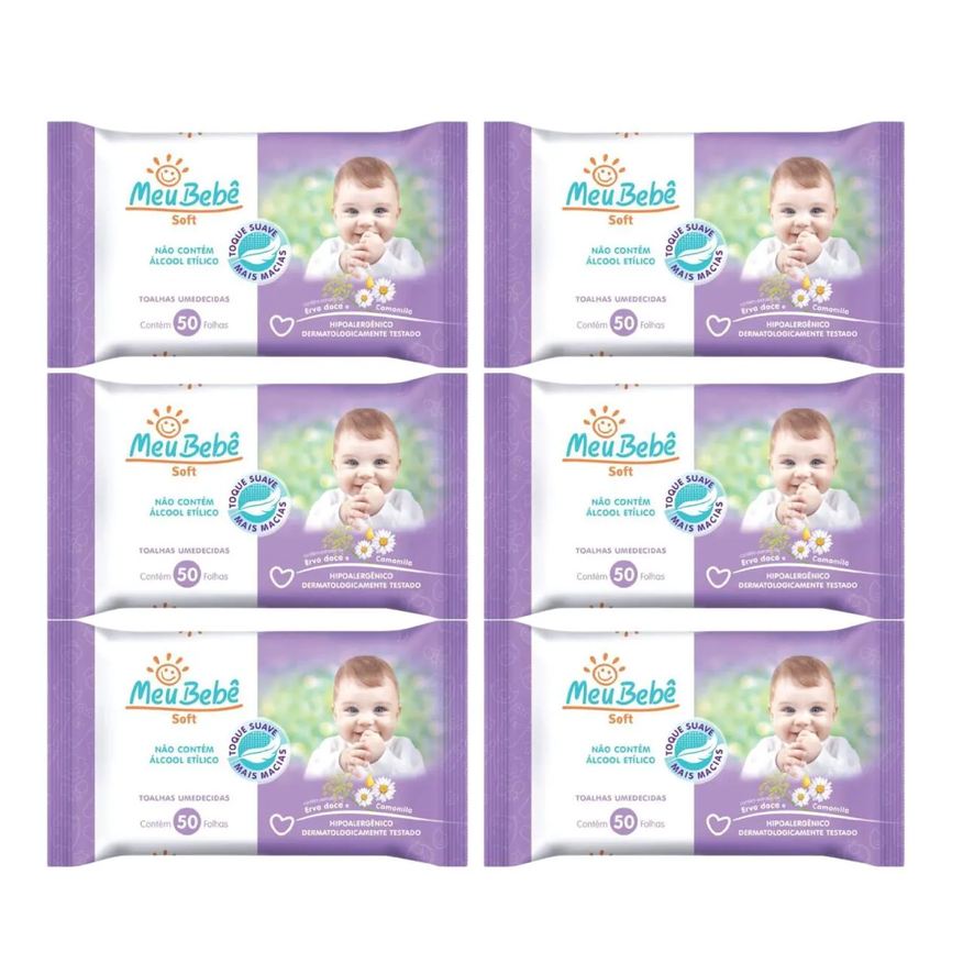 Hygieline Kit C6 Lenço Umedecido Meu Bebê Soft C/50 Unidades