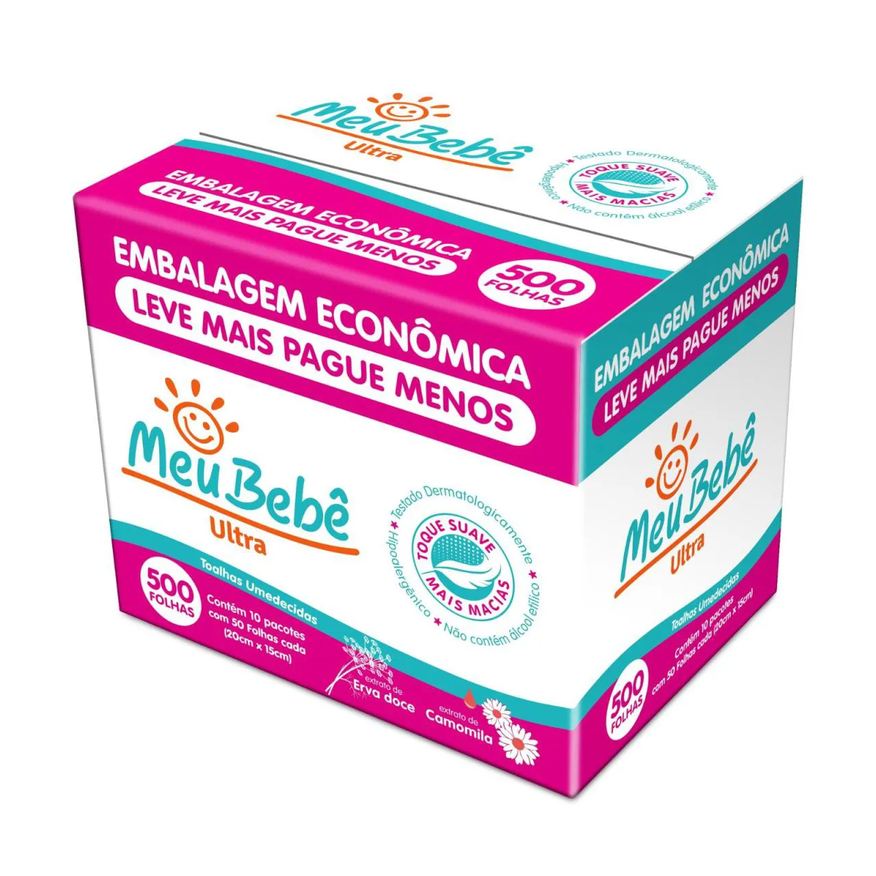 Hygieline Lenço Umedecido Meu Bebê Ultra C/10 Pacotes C/50 Unidades Meu Bebê