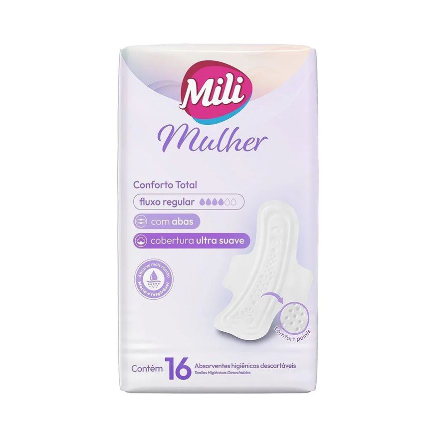 Mili Absorvente Mulher Conforto Total com Abas - Embalagem com 16 Unidades