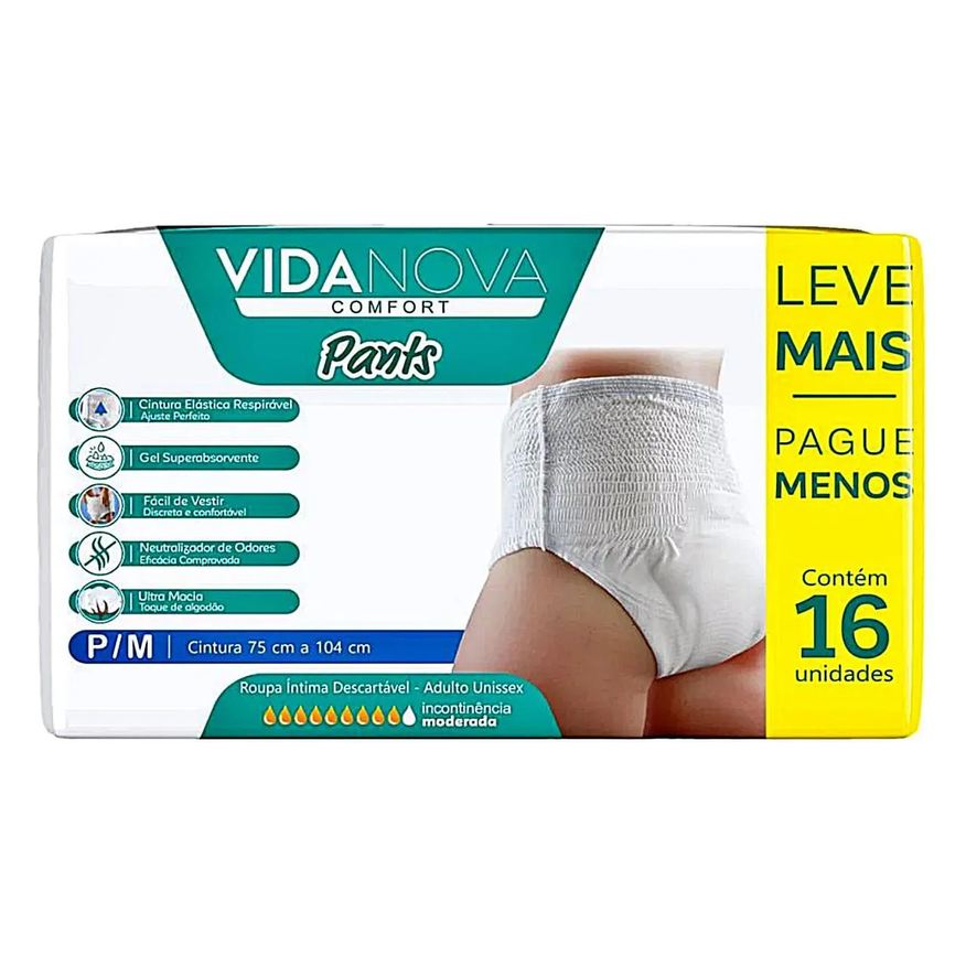 Vida Roupa Íntima Descartável Comfort Pants Nova - P/M - com 16 Unidades