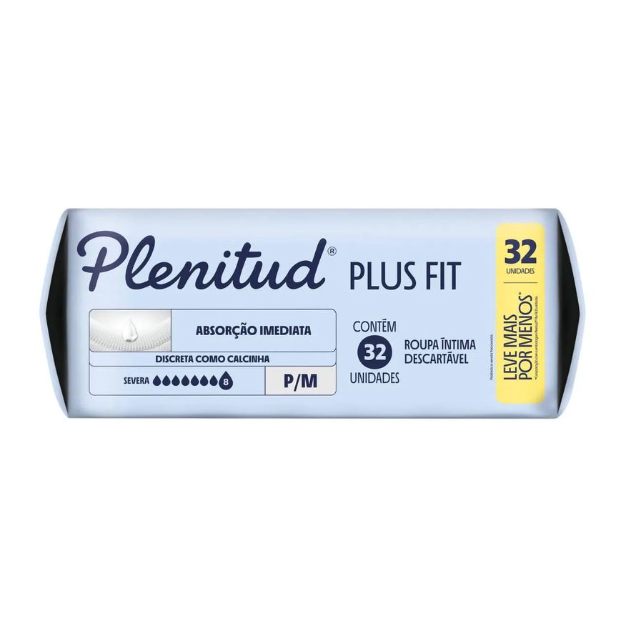Íntima Roupa Descartável Feminina Plenitud Plus Fit P/M 32 unidades