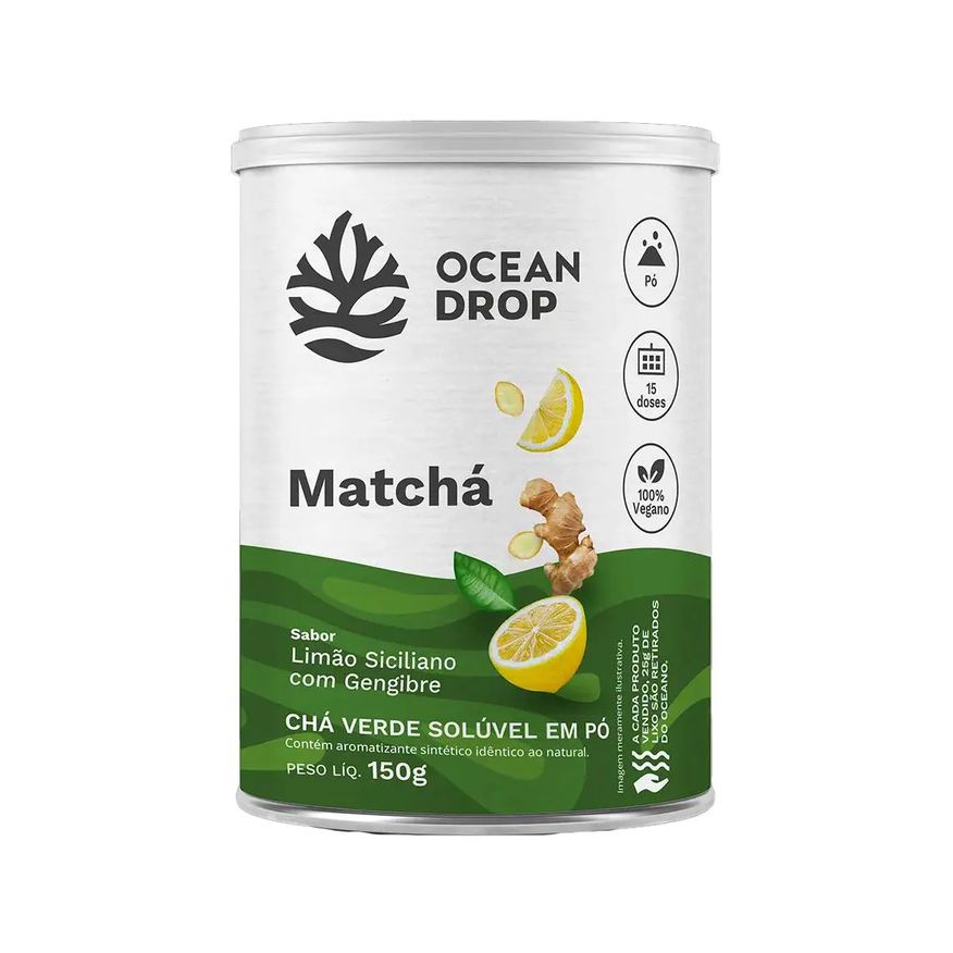 Ocean Drop Matchá Chá Verde Solúvel Pó Sabor Limão - 125g