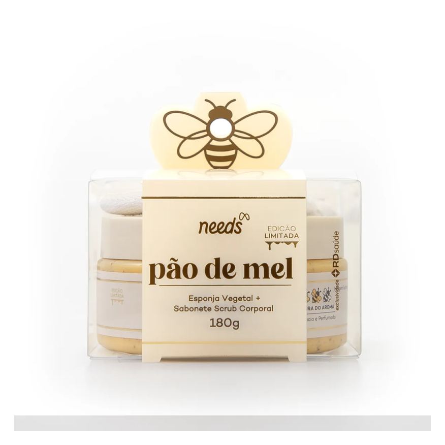 Needs Kit Sabonete Esfoliante Scrub Corporal Pão de Mel 180g + Esponja Vegetal