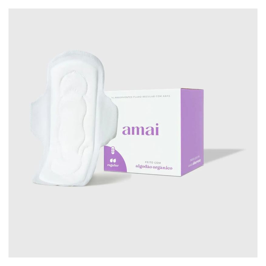 Amai Absorvente Orgânico Fluxo Regular Peles Sensíveis 8 unidades