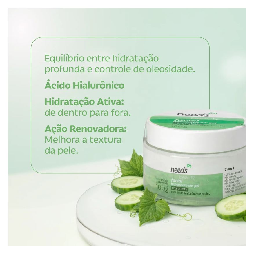 Needs Hidratante Facial Beauty Ácido Hialurônico e Pepino 100g