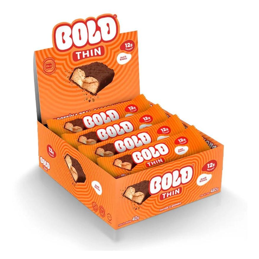 Bold Barra de Proteina Thin - 12 Unidades 40g Avelã Branco