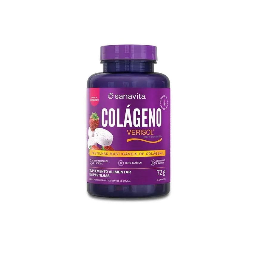 Sanavita Colágeno Verisol Mastigável - 45 Pastilhas Morango