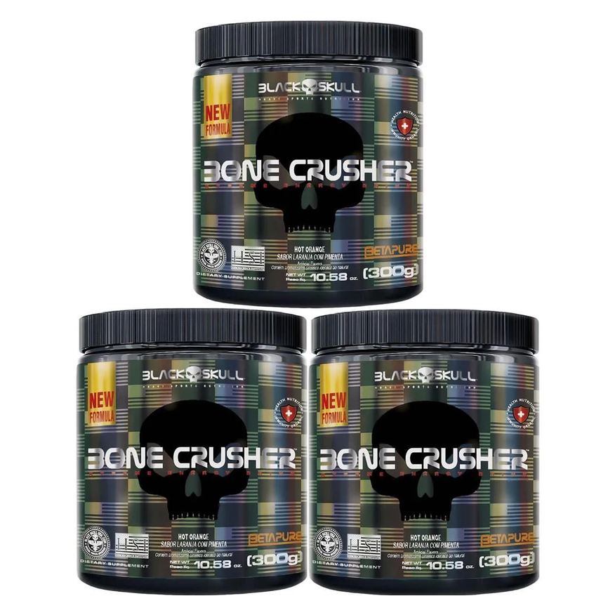 Black Skull Kit 3X Bone Crusher Nova Fórmula - 300g Hot Orange