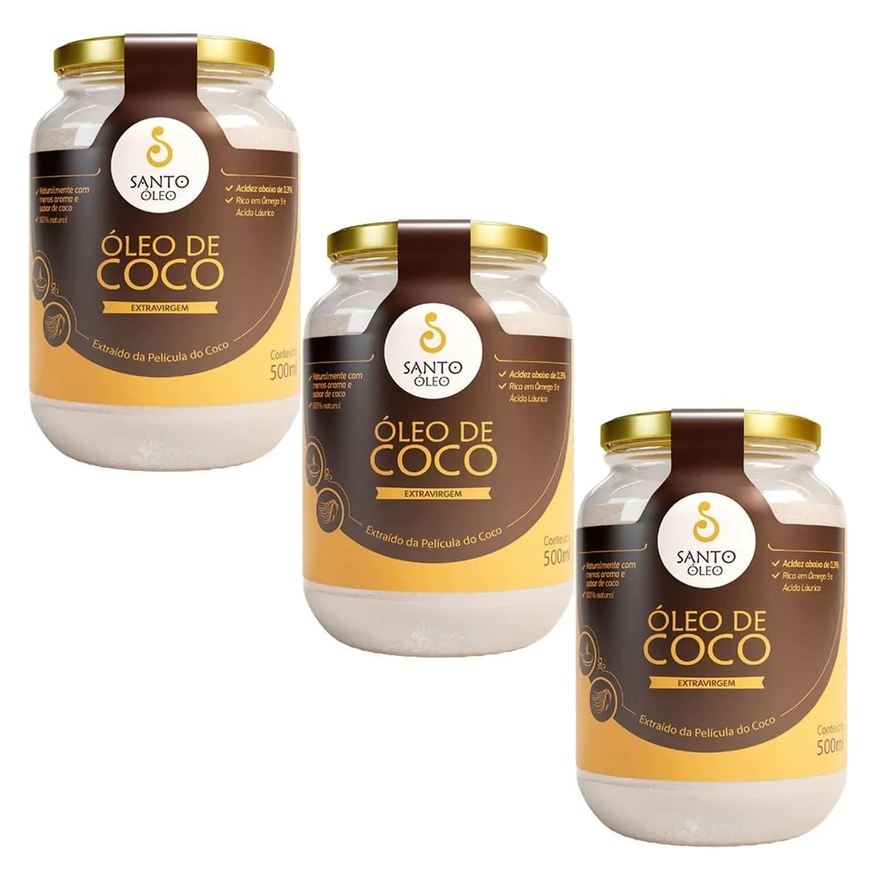 Santo Óleo Kit 3X Óleo de Coco Extra Virgem de Película - 500ml