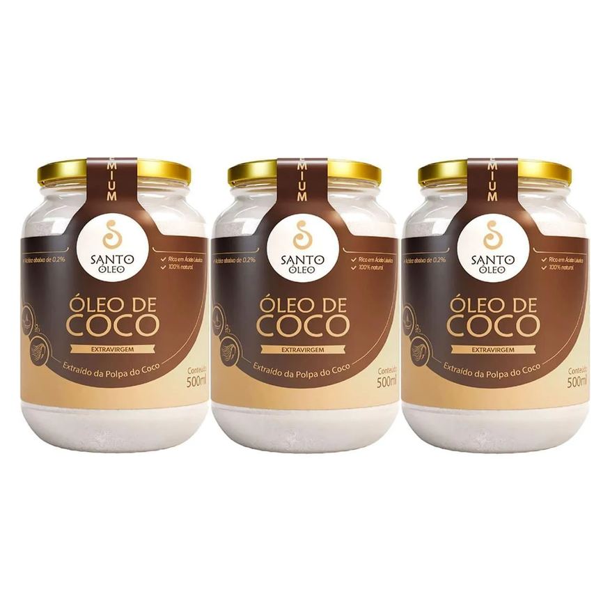 Santo Óleo Kit 3X Óleo de Coco Extra Virgem de Polpa - 500ml
