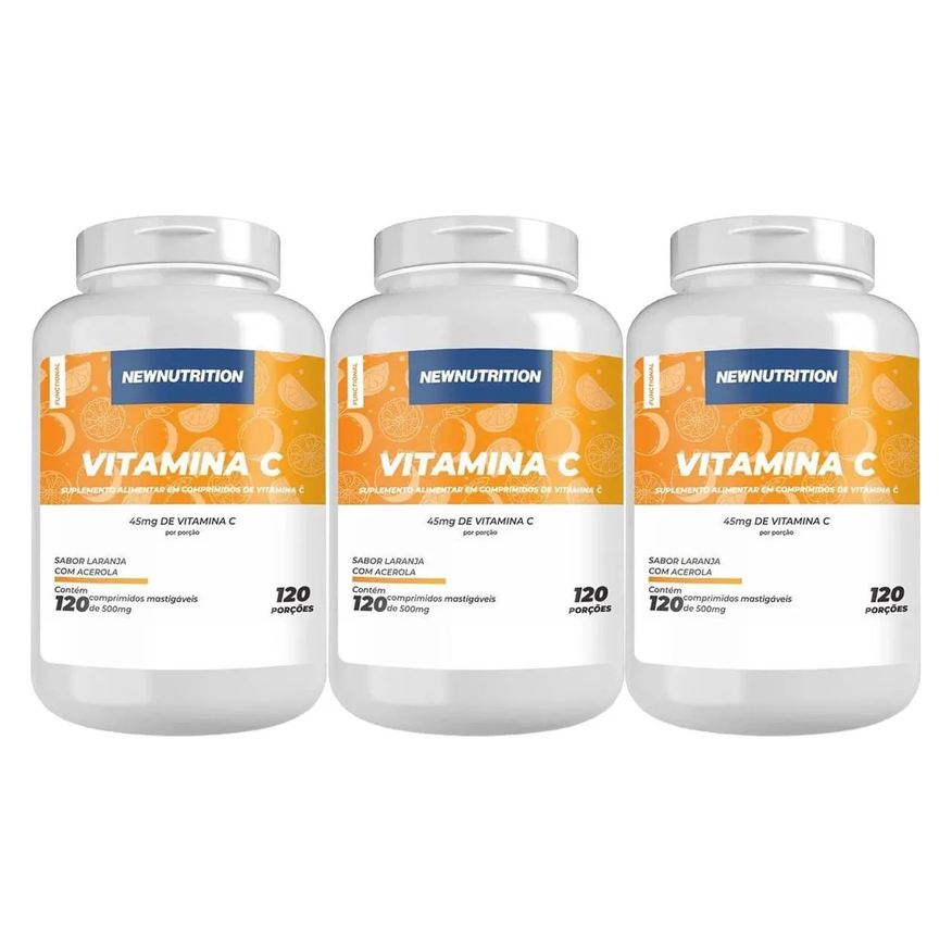 Newnutrition Kit 3X Vitamina C 45mg - 120 Comprimidos Mastigáveis Laranja com Acerola