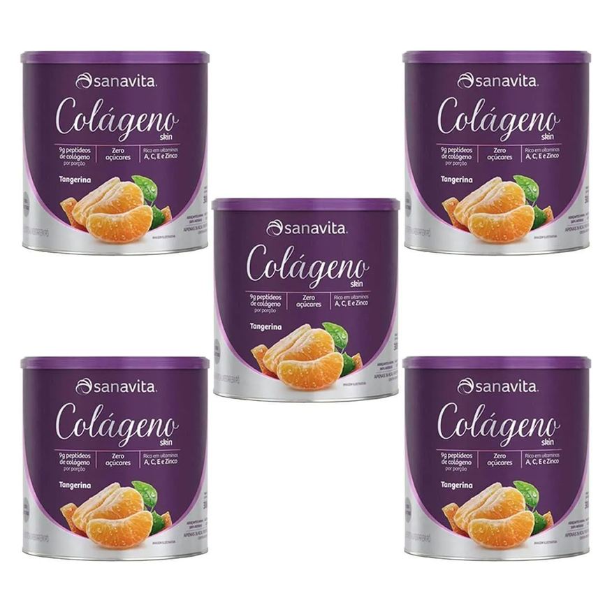 Sanavita Kit 5X Colágeno Skin - 300g Tangerina