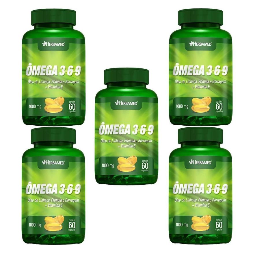 Herbamed Kit 5X Ômega 3, 6 e 9 Linhaça, Prímula e Borragem + Vitamina e - 60 Cápsulas