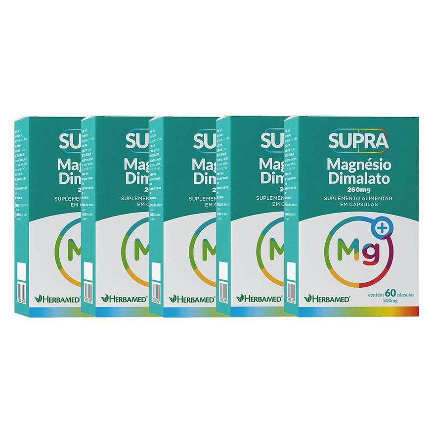Herbamed Kit 5X Supra Magnésio Dimalato - 500mg 60 Cápsulas